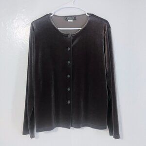 Impressions Millennium Edition Gray Velvet Button Front Top Medium